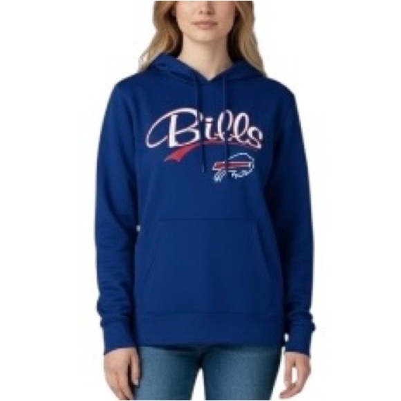 Nfl Team Tops - Buffalo Bills Blue Logo NFL Hooded Cotton Blend Sweatshirt S Josh Allen ❤️ 🏈